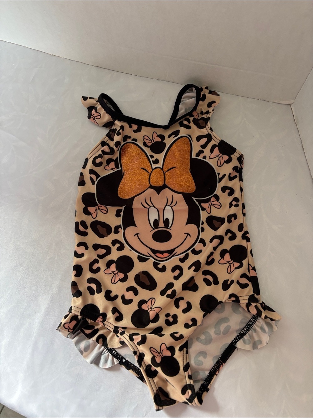 Disney Kids Minnie Mouse Leopard Print One-Piece Swimsuit - Tan, Black, Gold